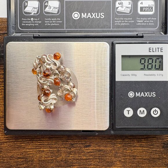 VTG Sterling Silver 925 Amber Interlocking Station Bracelet Size 7.5" Length - Picture 12 of 12